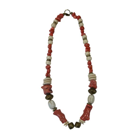 Lee Milward Designs Coral Cream Bronze Beaded Statement Necklace - Picture 1 of 4